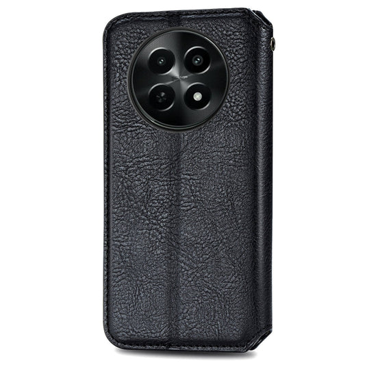For Realme 12 Cubic Grid Pressed Magnetic Leather Phone Case(Black) by bashfashion