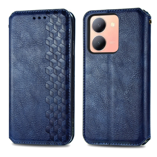 For vivo Y78 Cubic Grid Pressed Magnetic Leather Phone Case(Blue) by bashfashion