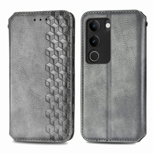 For vivo S17 Cubic Grid Pressed Magnetic Leather Phone Case(Grey) by bashfashion