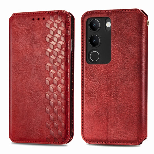 For vivo S17 Cubic Grid Pressed Magnetic Leather Phone Case(Red) by bashfashion