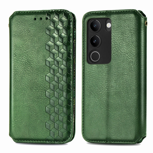 For vivo S17 Cubic Grid Pressed Magnetic Leather Phone Case(Green) by bashfashion