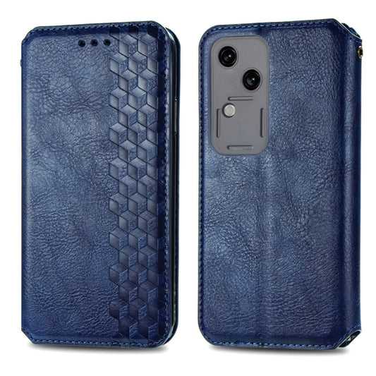 For vivo S18 Cubic Grid Pressed Magnetic Leather Phone Case(Blue) by bashfashion