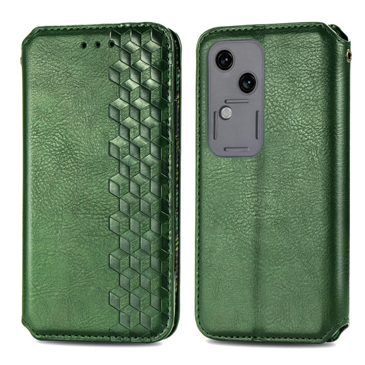 For vivo S18 Cubic Grid Pressed Magnetic Leather Phone Case(Green) by bashfashion