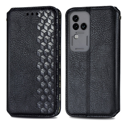 For vivo S18 Pro Cubic Grid Pressed Magnetic Leather Phone Case(Black) by bashfashion
