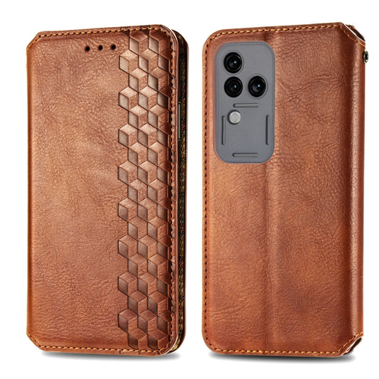 For vivo S18 Pro Cubic Grid Pressed Magnetic Leather Phone Case(Brown) by bashfashion