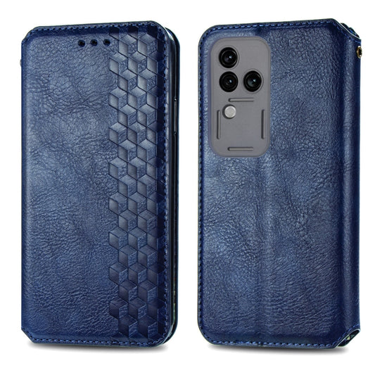For vivo S18 Pro Cubic Grid Pressed Magnetic Leather Phone Case(Blue) by bashfashion