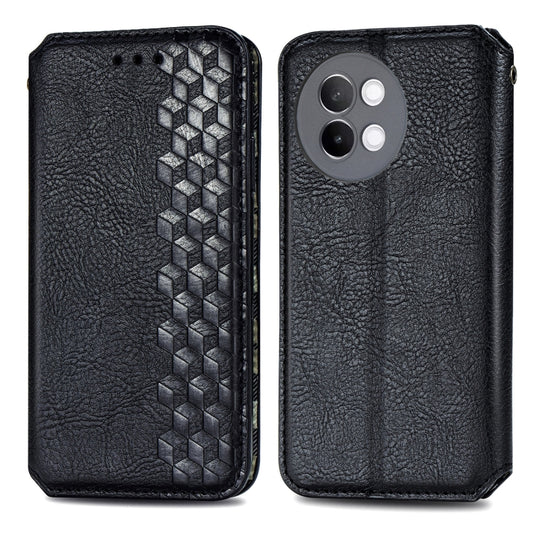 For vivo S18e Cubic Grid Pressed Magnetic Leather Phone Case(Black) by bashfashion