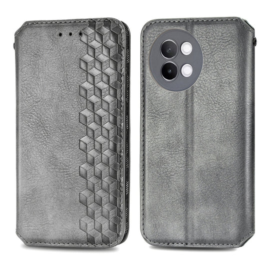 For vivo S18e Cubic Grid Pressed Magnetic Leather Phone Case(Grey) by bashfashion