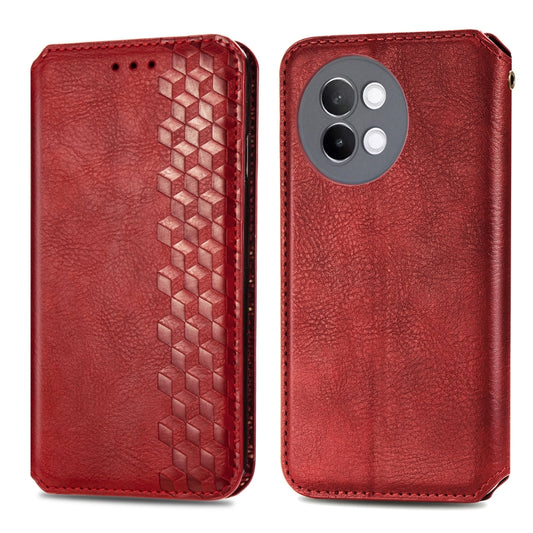 For vivo S18e Cubic Grid Pressed Magnetic Leather Phone Case(Red) by bashfashion