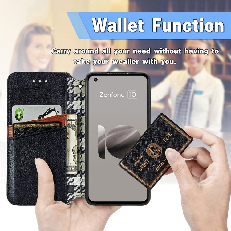 For ASUS Zenfone 10 Cubic Grid Pressed Magnetic Leather Phone Case(Grey) by bashfashion