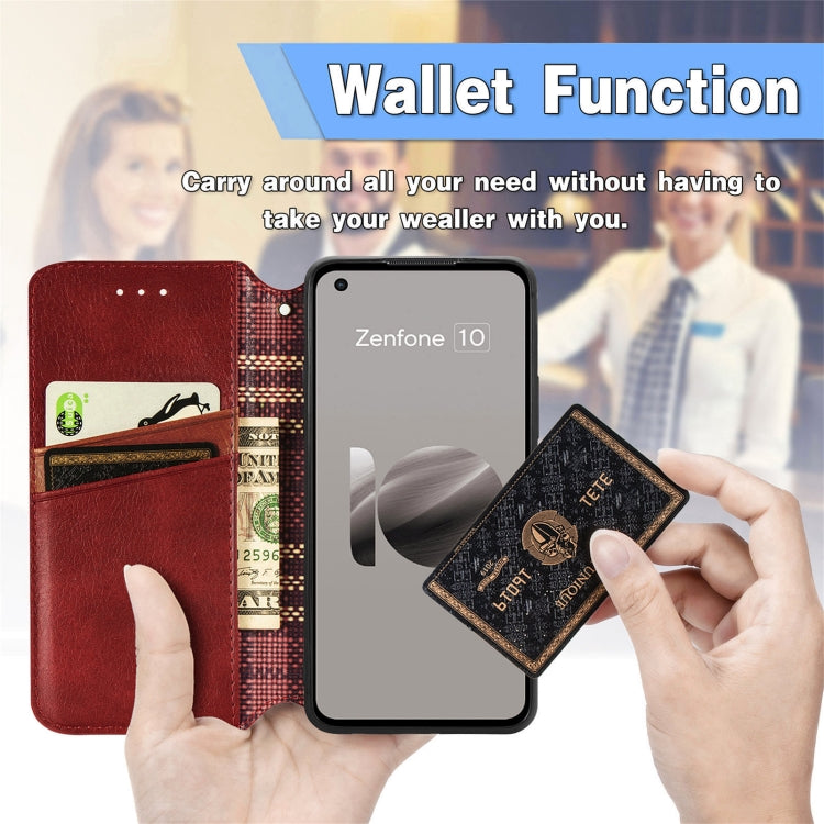 For ASUS Zenfone 10 Cubic Grid Pressed Magnetic Leather Phone Case(Red) by bashfashion