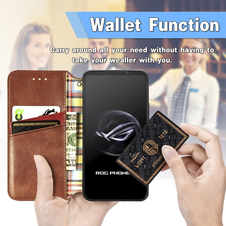 For ASUS ROG Phone 7 Cubic Grid Pressed Magnetic Leather Phone Case(Brown) by bashfashion