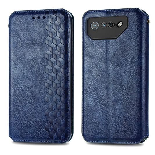 For ASUS ROG Phone 7 Cubic Grid Pressed Magnetic Leather Phone Case(Blue) by bashfashion