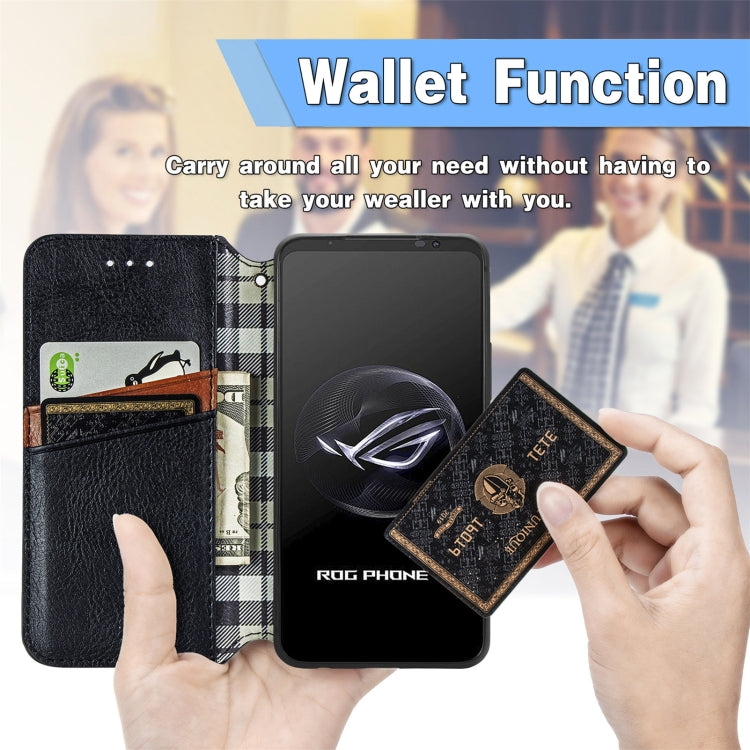 For ASUS ROG Phone 7 Cubic Grid Pressed Magnetic Leather Phone Case(Blue) by bashfashion