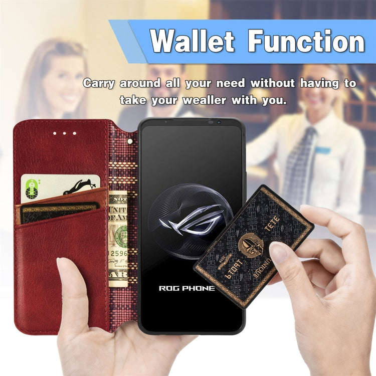 For ASUS ROG Phone 7 Cubic Grid Pressed Magnetic Leather Phone Case(Red) by bashfashion