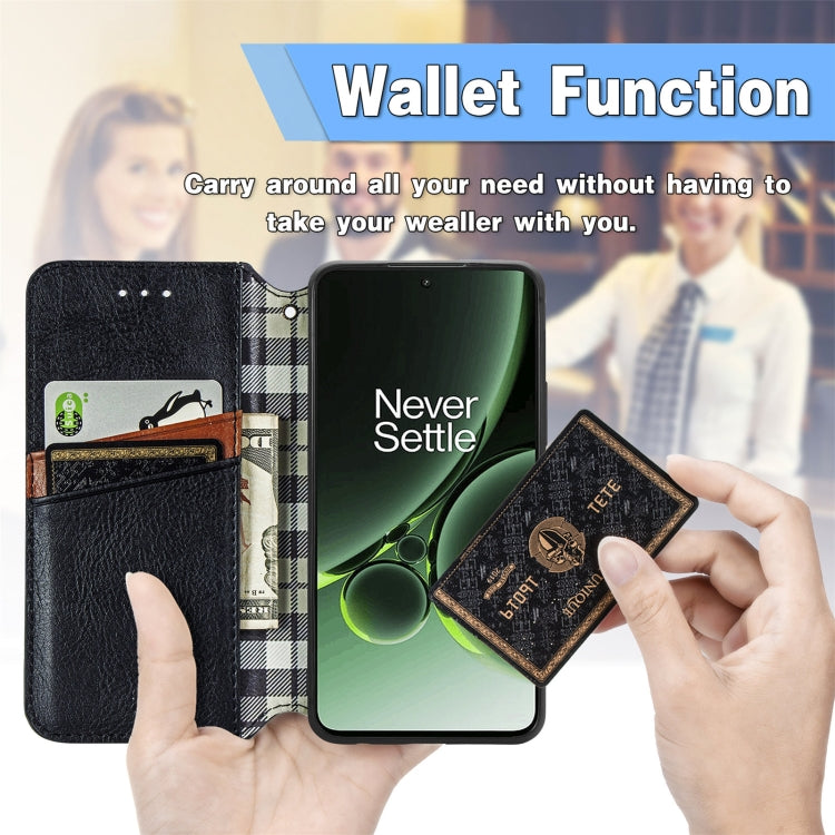 For OnePlus Nord 3 Cubic Grid Pressed Magnetic Leather Phone Case(Black) by bashfashion