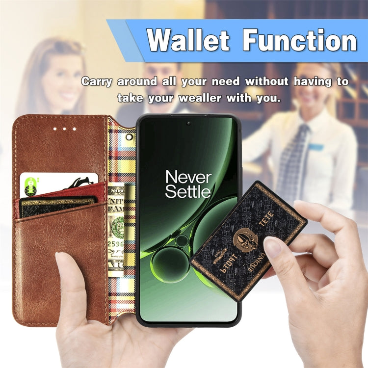For OnePlus Nord 3 Cubic Grid Pressed Magnetic Leather Phone Case(Brown) by bashfashion