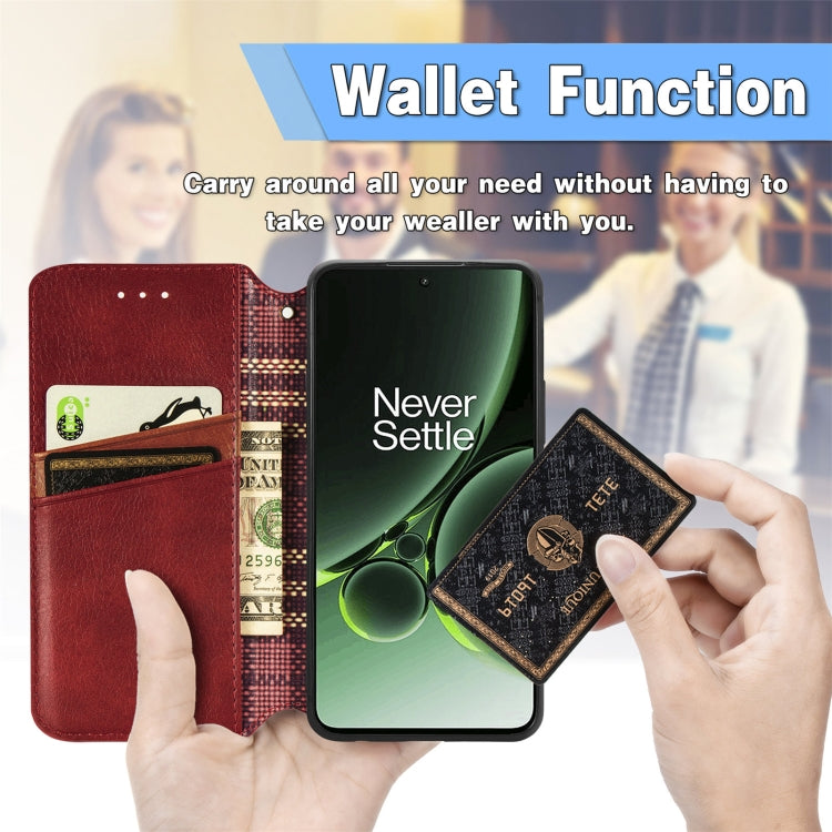 For OnePlus Nord 3 Cubic Grid Pressed Magnetic Leather Phone Case(Red) by bashfashion