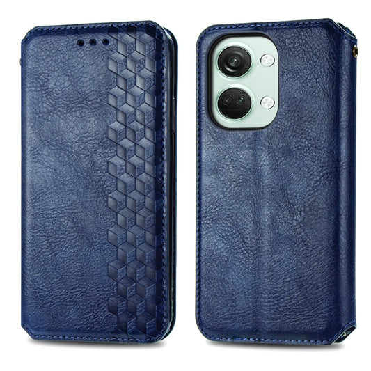 For OnePlus Nord 3 Cubic Grid Pressed Magnetic Leather Phone Case(Blue) by bashfashion
