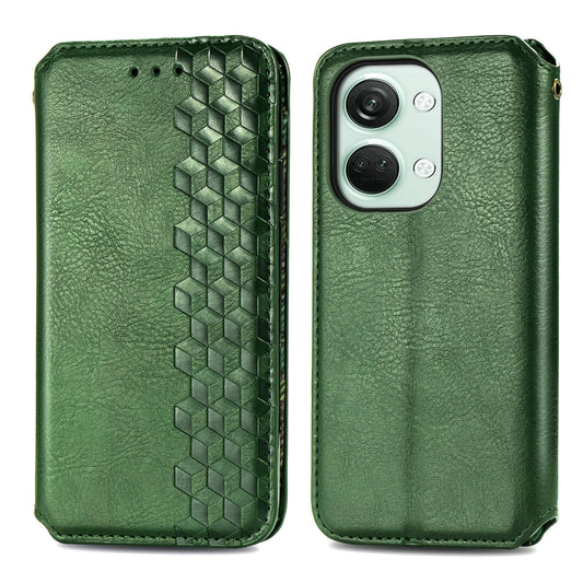 For OnePlus Nord 3 Cubic Grid Pressed Magnetic Leather Phone Case(Green) by bashfashion