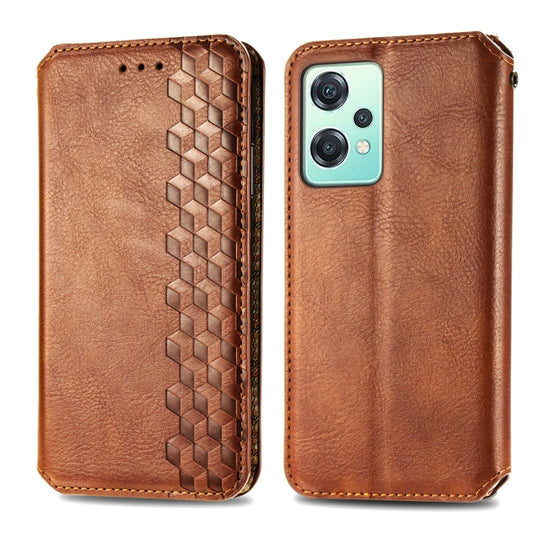 For OnePlus Nord CE 2 Lite 5G Cubic Grid Pressed Magnetic Leather Phone Case(Brown) by bashfashion