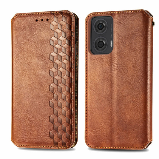 For OnePlus 12R Cubic Grid Pressed Magnetic Leather Phone Case(Brown) by bashfashion