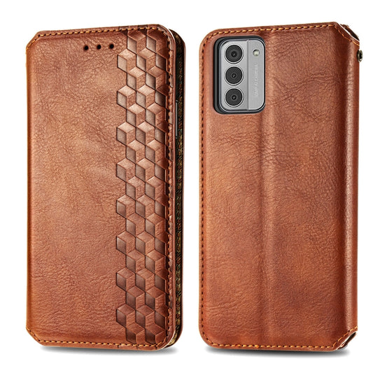 For Nokia G42 Cubic Grid Pressed Magnetic Leather Phone Case(Brown) by bashfashion