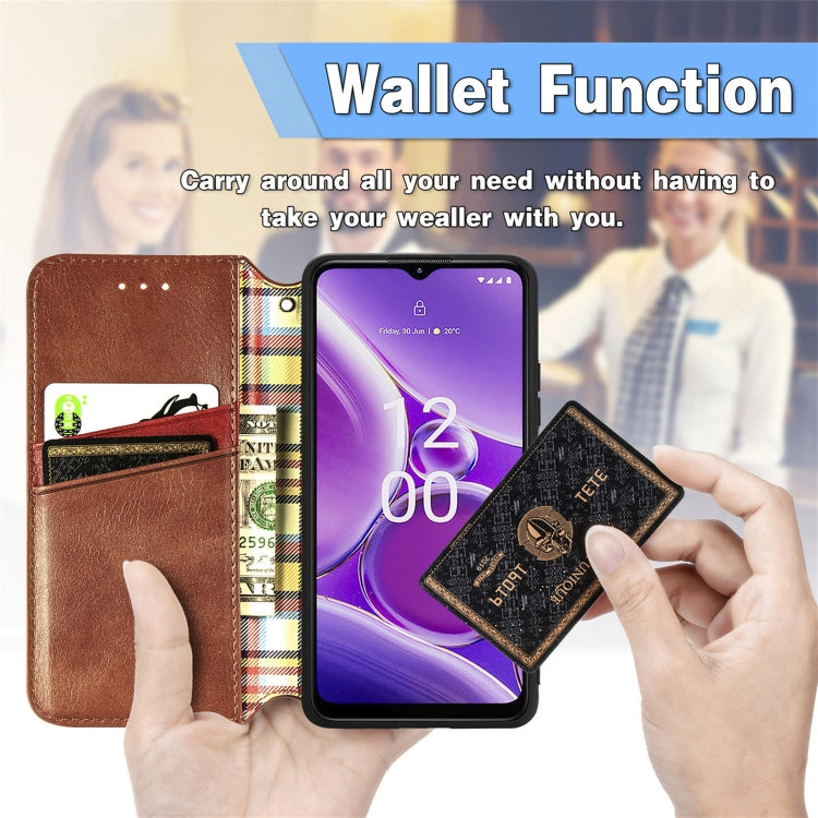 For Nokia G42 Cubic Grid Pressed Magnetic Leather Phone Case(Brown) by bashfashion