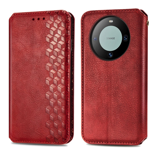For Huawei Mate 60 Cubic Grid Pressed Magnetic Leather Phone Case(Red) by bashfashion