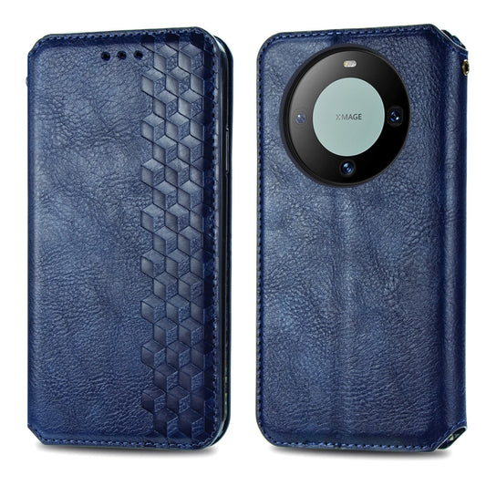 For Huawei Mate 60 Cubic Grid Pressed Magnetic Leather Phone Case(Blue) by bashfashion