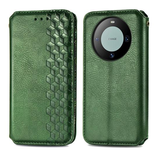 For Huawei Mate 60 Cubic Grid Pressed Magnetic Leather Phone Case(Green) by bashfashion