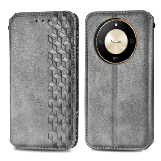 For Honor X50 Cubic Grid Pressed Magnetic Leather Phone Case(Grey) by bashfashion
