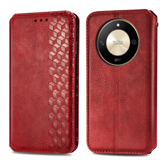 For Honor X50 Cubic Grid Pressed Magnetic Leather Phone Case(Red) by bashfashion