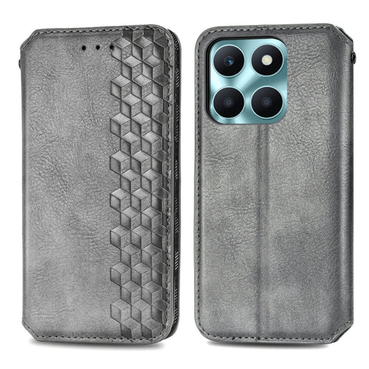 For Honor X6a Cubic Grid Pressed Magnetic Leather Phone Case(Grey) by bashfashion