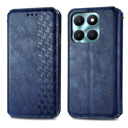 For Honor X6a Cubic Grid Pressed Magnetic Leather Phone Case(Blue) by bashfashion
