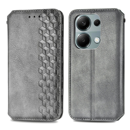 For Honor X9b Cubic Grid Pressed Magnetic Leather Phone Case(Grey) by bashfashion