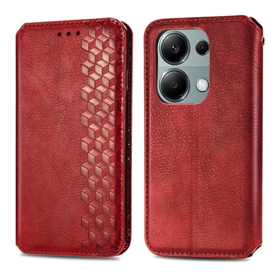 For Honor X9b Cubic Grid Pressed Magnetic Leather Phone Case(Red) by bashfashion