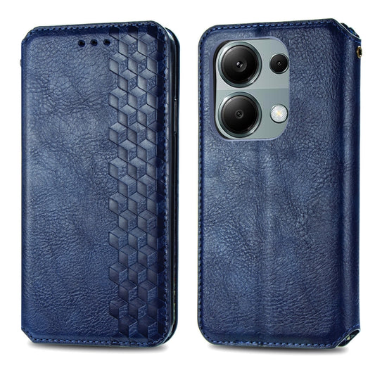 For Honor X9b Cubic Grid Pressed Magnetic Leather Phone Case(Blue) by bashfashion