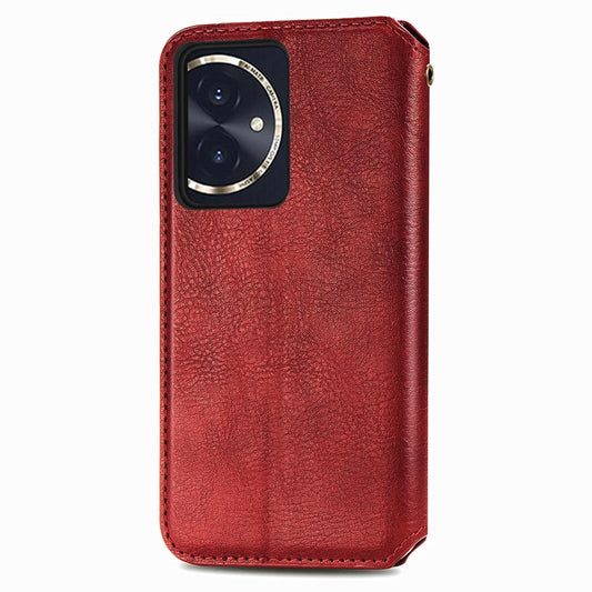 For Honor 100 5G Cubic Grid Pressed Magnetic Leather Phone Case(Red) by bashfashion