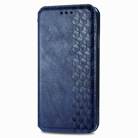 For Honor 100 5G Cubic Grid Pressed Magnetic Leather Phone Case(Blue) by bashfashion