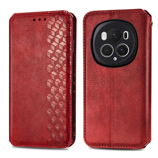 For Honor Magic6 Pro Cubic Grid Pressed Magnetic Leather Phone Case(Red) by bashfashion