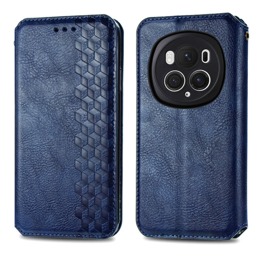 For Honor Magic6 Pro Cubic Grid Pressed Magnetic Leather Phone Case(Blue) by bashfashion