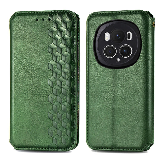 For Honor Magic6 Pro Cubic Grid Pressed Magnetic Leather Phone Case(Green) by bashfashion