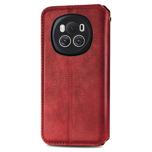 For Honor Magic6 Cubic Grid Pressed Magnetic Leather Phone Case(Red) by bashfashion