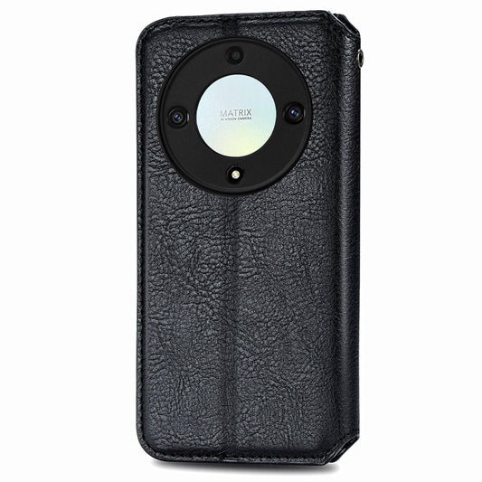 For Honor X9a Cubic Grid Pressed Magnetic Leather Phone Case(Black) by bashfashion