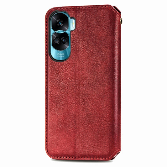 For Honor X50i Cubic Grid Pressed Magnetic Leather Phone Case(Red) by bashfashion