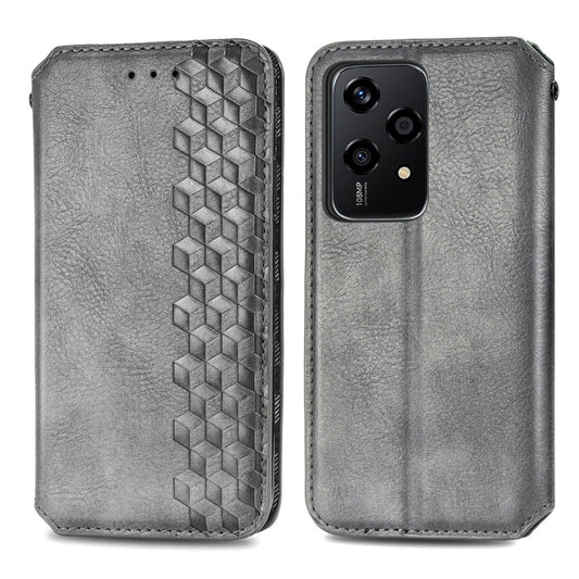 For Honor 200 Lite Global Cubic Grid Pressed Magnetic Leather Phone Case(Grey) by bashfashion