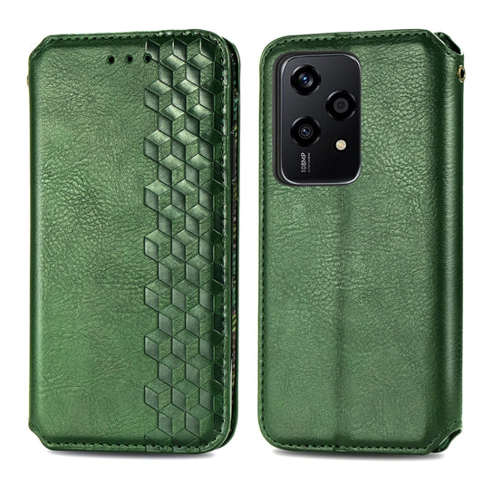 For Honor 200 Lite Global Cubic Grid Pressed Magnetic Leather Phone Case(Green) by bashfashion