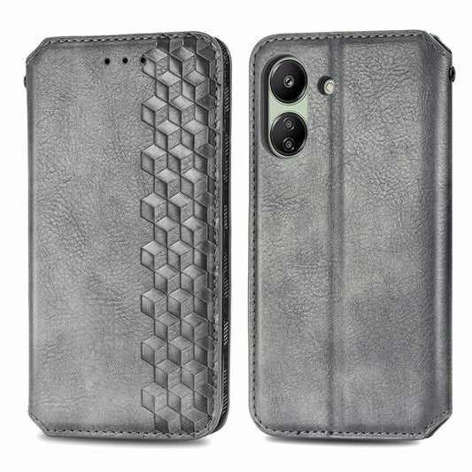 For Xiaomi Redmi 13C Cubic Grid Pressed Magnetic Leather Phone Case(Grey) by bashfashion