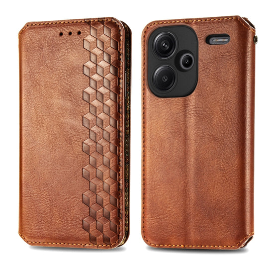 ForXiaomi Redmi Note 13 Pro+ Cubic Grid Pressed Magnetic Leather Phone Case(Brown) by bashfashion
